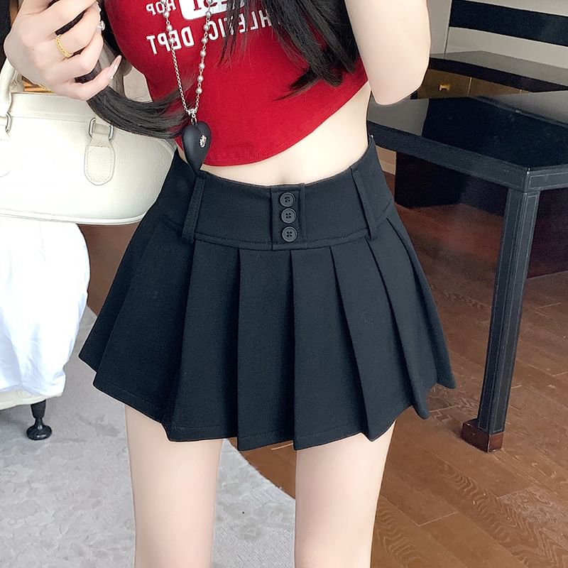 Mini Plain Skort Pleated A-Line High Waist