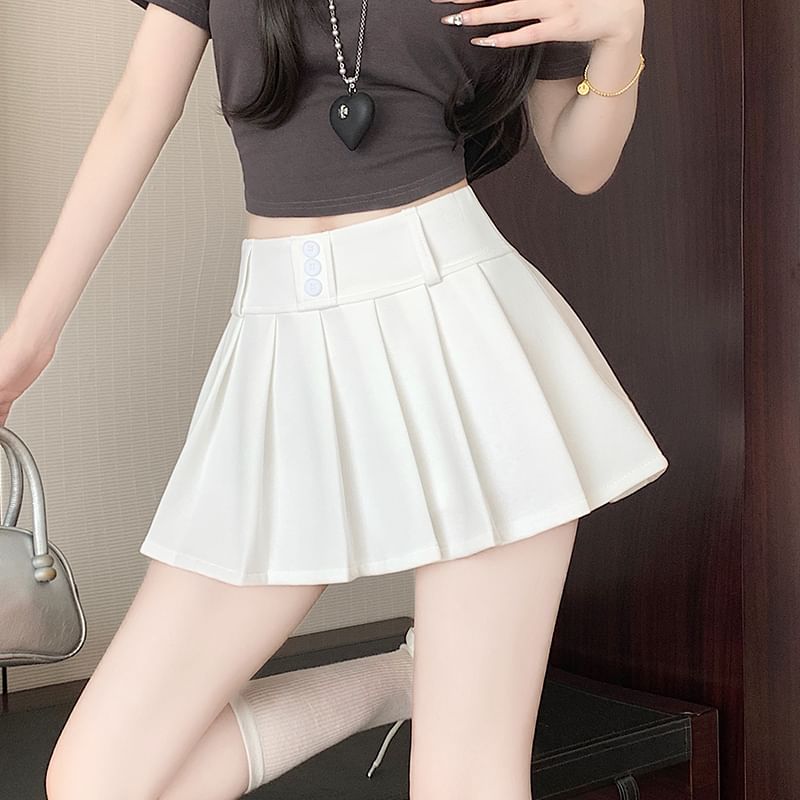 Mini Plain Skort Pleated A-Line High Waist