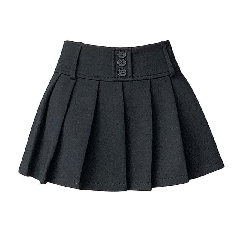 Mini Plain Skort Pleated A-Line High Waist
