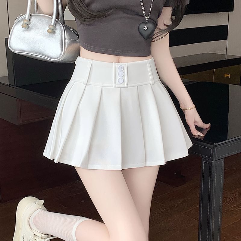 Mini Plain Skort Pleated A-Line High Waist