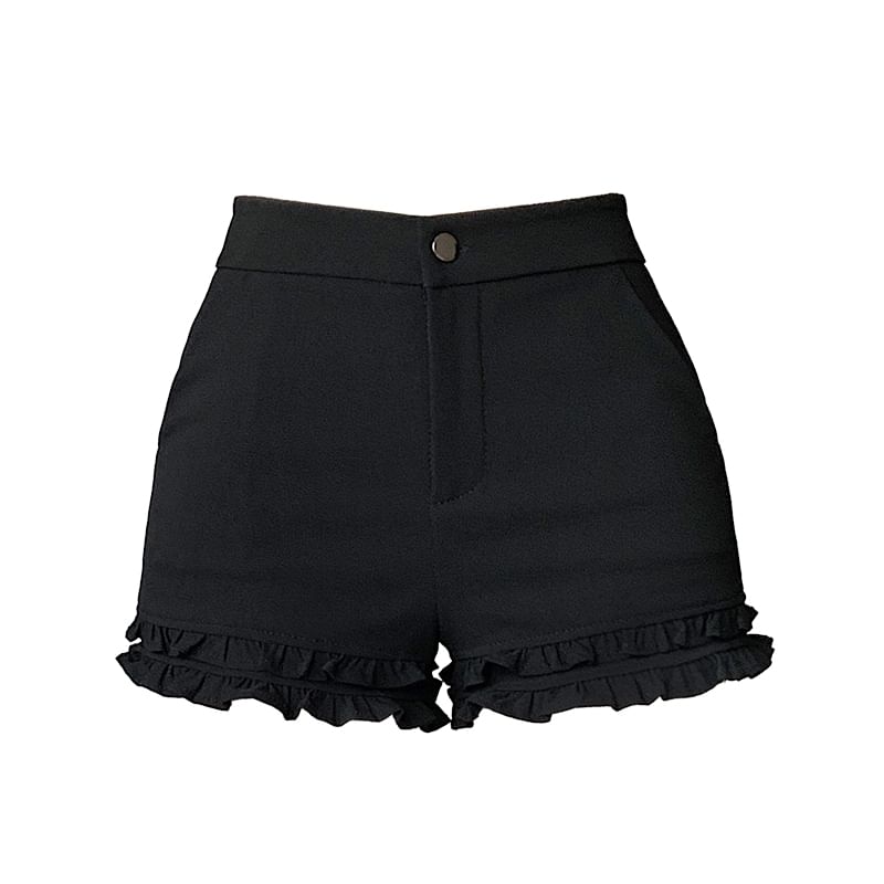Plain High Hot Waist Trim Pants Frill