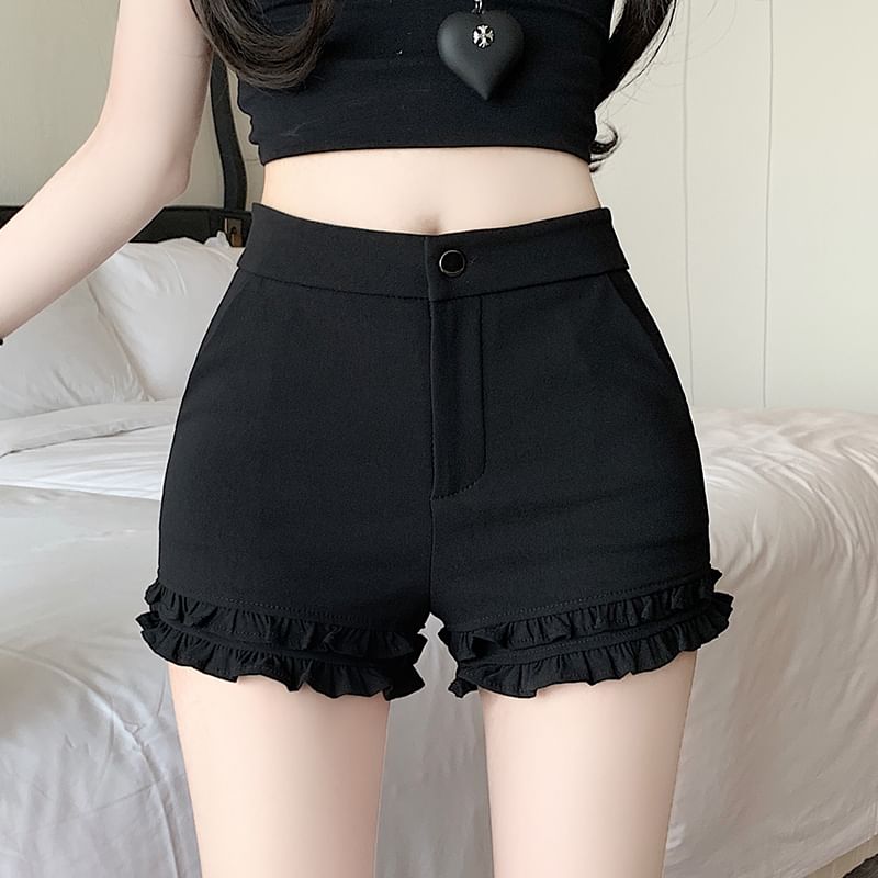 Plain High Hot Waist Trim Pants Frill