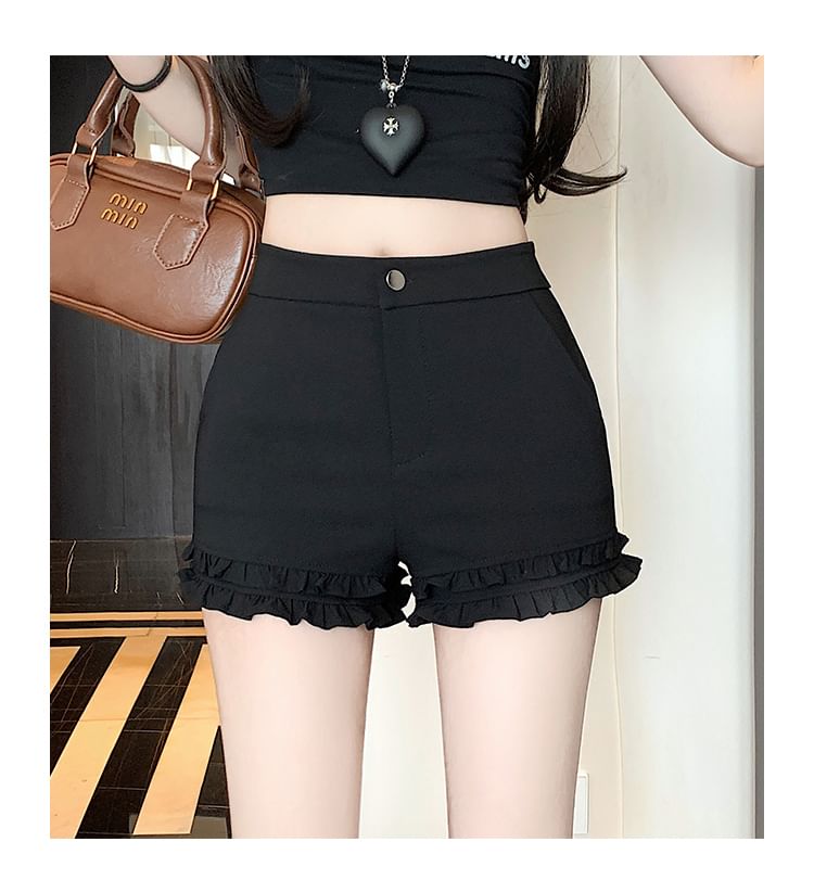 Plain High Hot Waist Trim Pants Frill