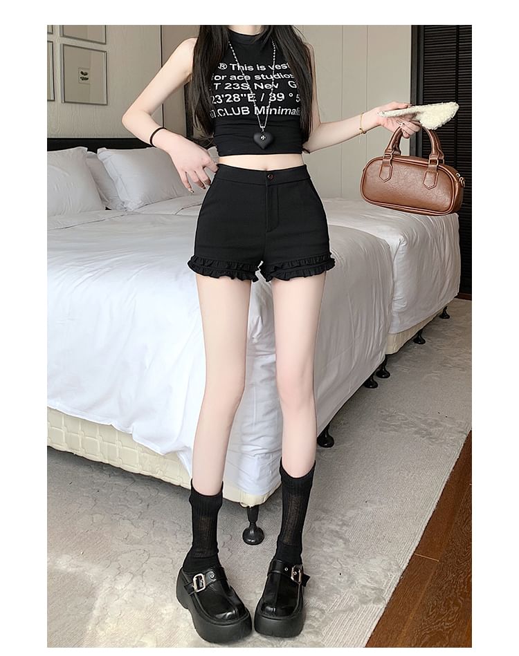 Plain High Hot Waist Trim Pants Frill