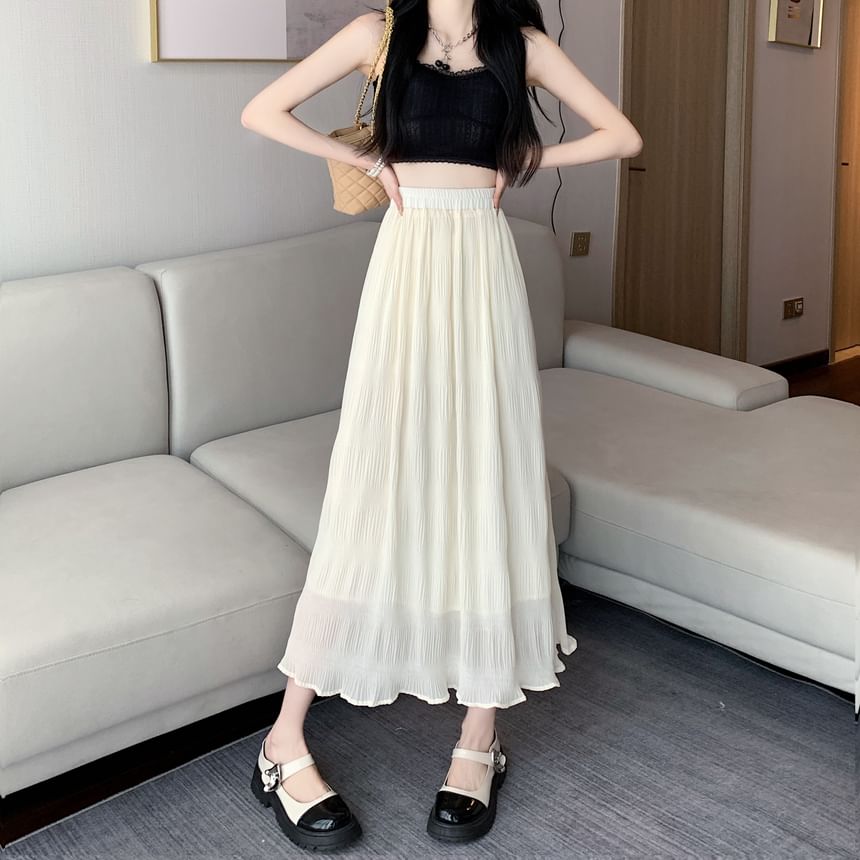 Midi High Plain A-Line Crinkle Waist Skirt