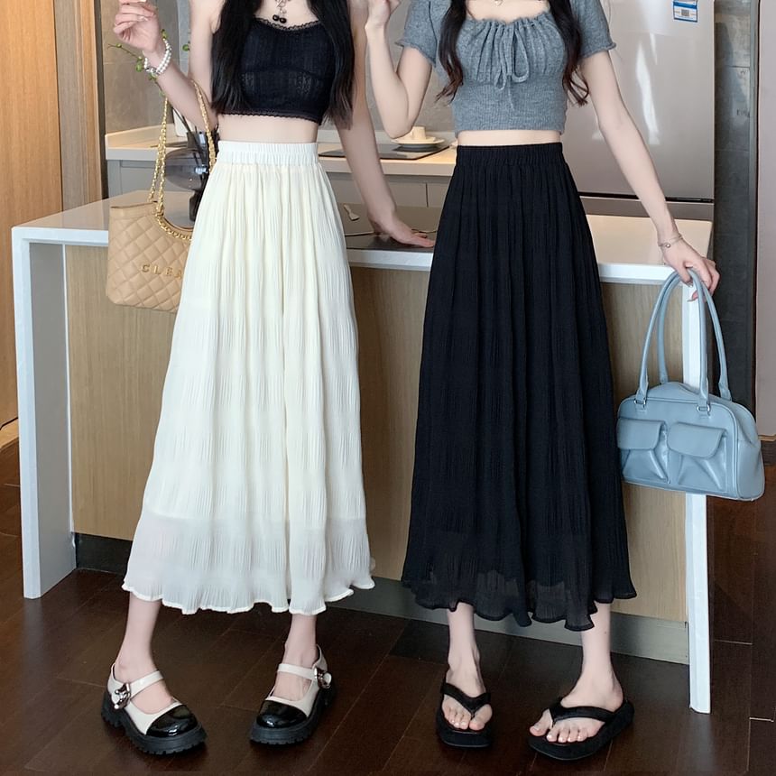 Midi High Plain A-Line Crinkle Waist Skirt