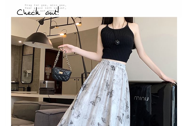 Butterfly High A-Line Skirt Midi Print Rise