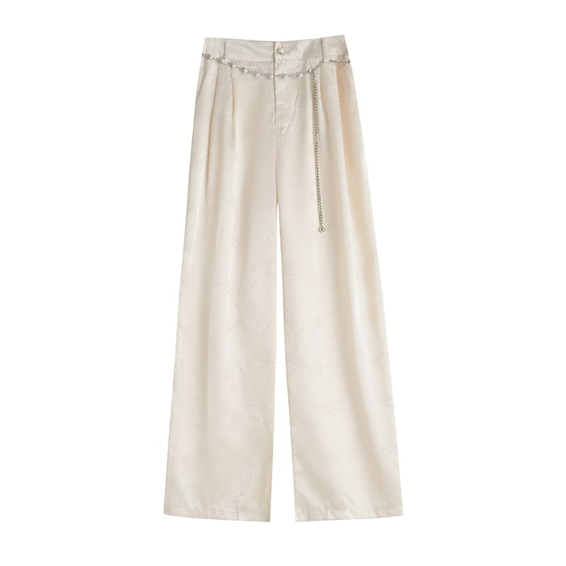High Wide Jacquard Satin Leg Waist Pants