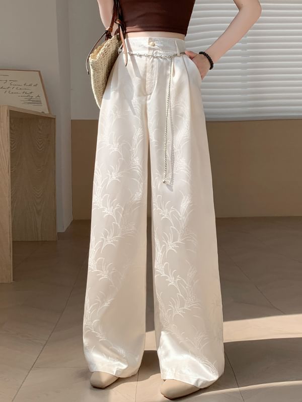 High Wide Jacquard Satin Leg Waist Pants