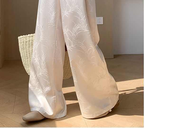 High Wide Jacquard Satin Leg Waist Pants