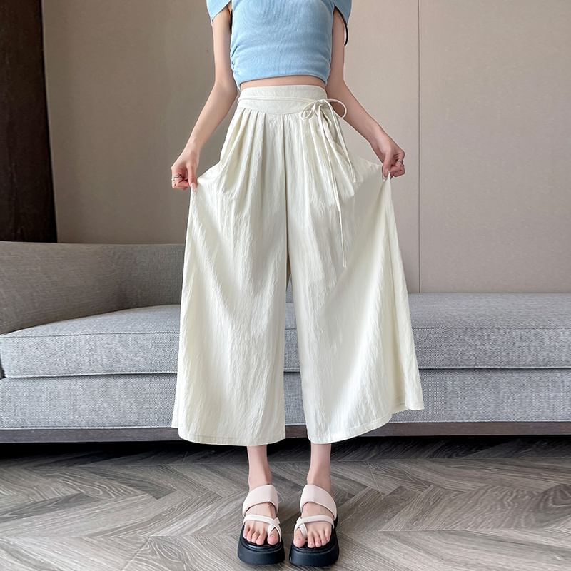 Plain Cropped High Culottes Waist Pleated