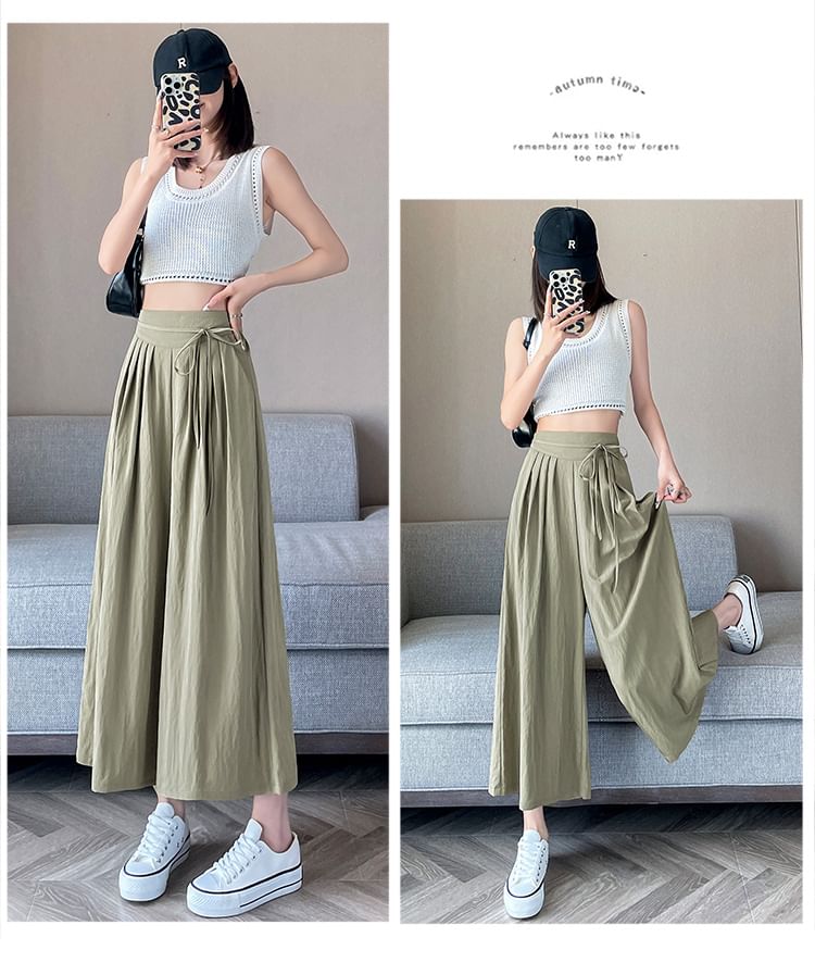 Plain Cropped High Culottes Waist Pleated