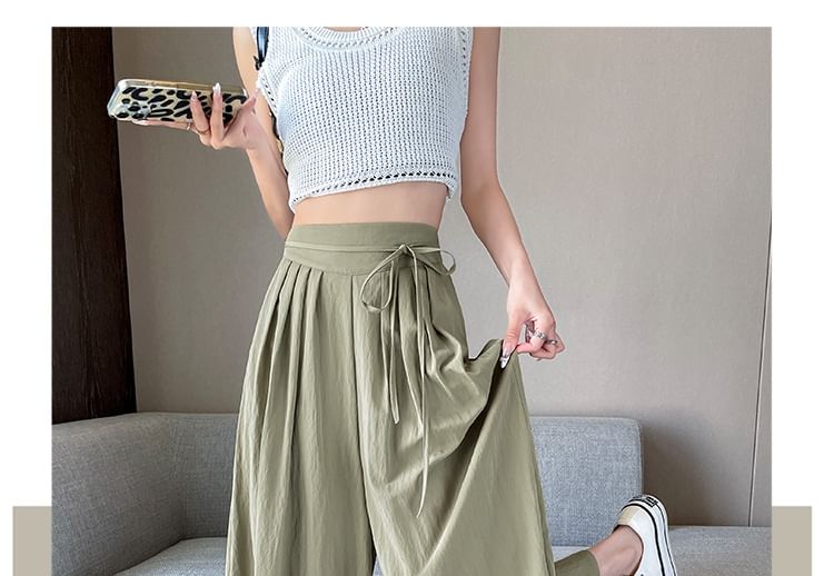 Plain Cropped High Culottes Waist Pleated