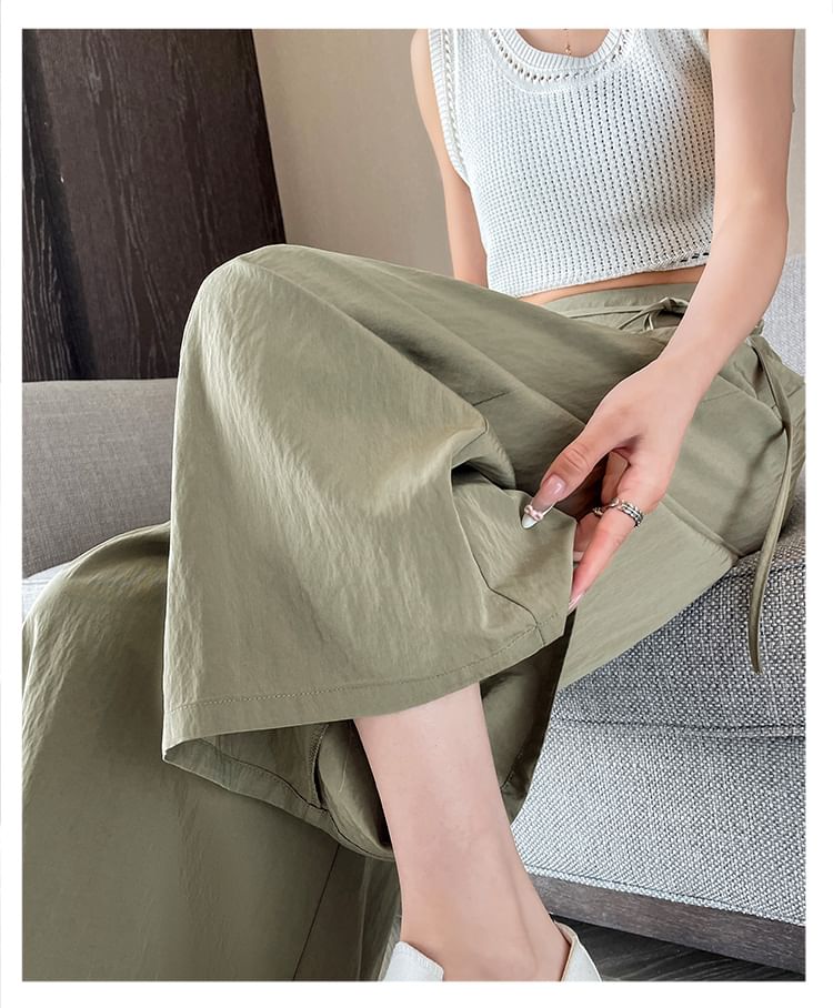 Plain Cropped High Culottes Waist Pleated
