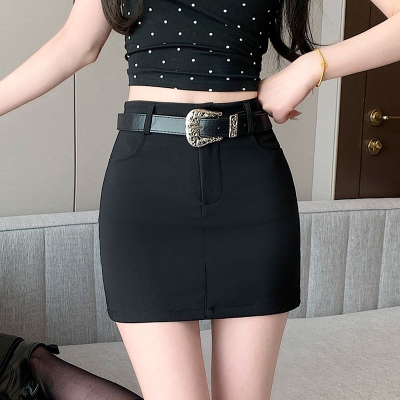 Waist Plain Mini Skort Pencil High