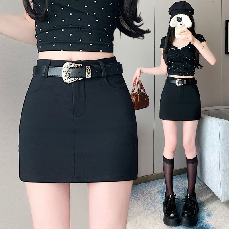 Waist Plain Mini Skort Pencil High