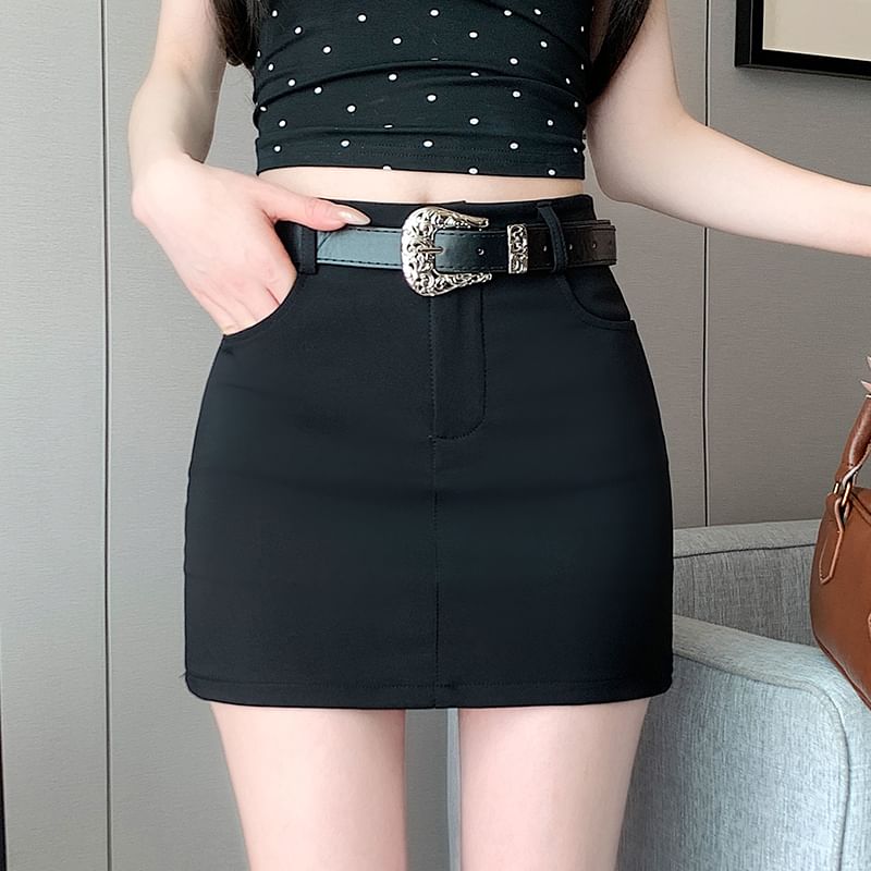 Waist Plain Mini Skort Pencil High