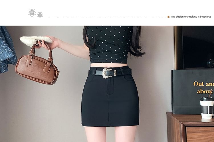 Waist Plain Mini Skort Pencil High
