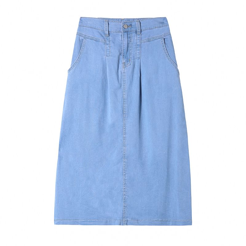 Skirt Waist High A-Line Denim Midi