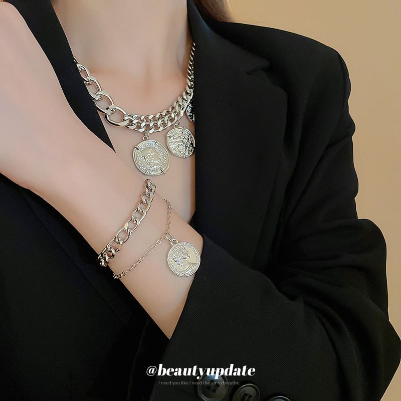 Necklace Layered Coin Pendant Bracelet Alloy /