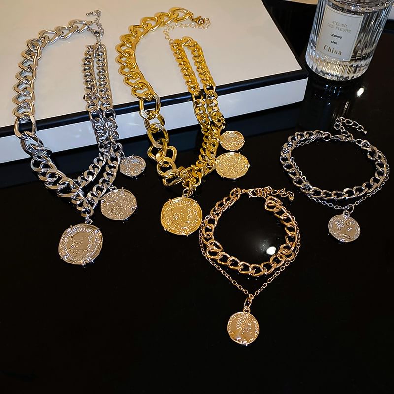 Necklace Layered Coin Pendant Bracelet Alloy /