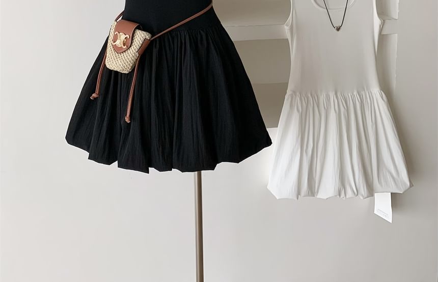 Ribbed Mini Plain Neck Scoop Sleeveless A-Line Dress