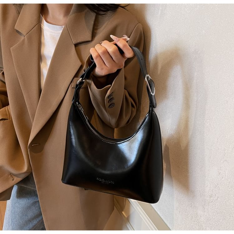 Faux Lettering Leather Shoulder Bag