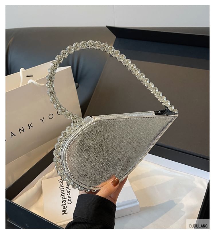 Rhinestone Heart Hand Velvet Bag