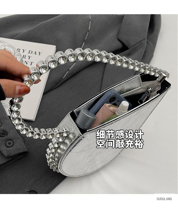 Rhinestone Heart Hand Velvet Bag