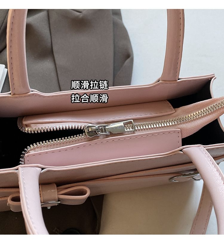 Faux Leather Crossbody Handle Buckled Bow Top Bag