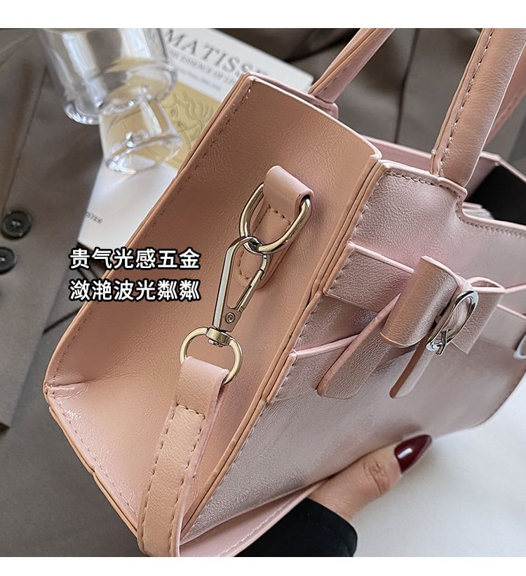 Faux Leather Crossbody Handle Buckled Bow Top Bag