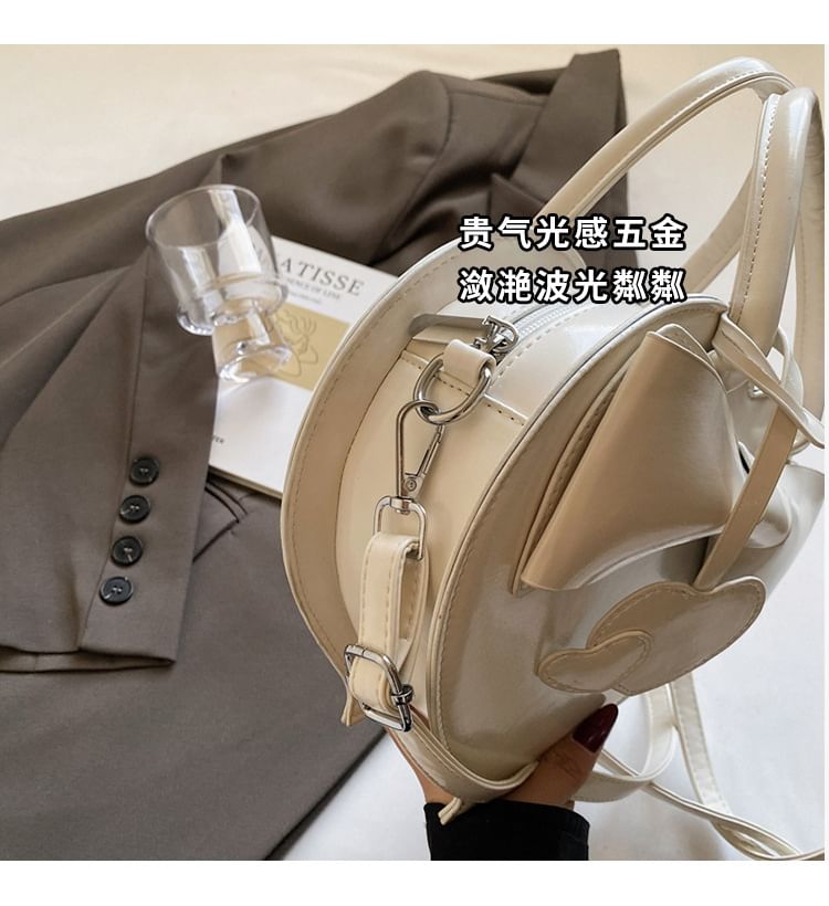 Bow Bag Faux Handle Top Heart Crossbody Leather