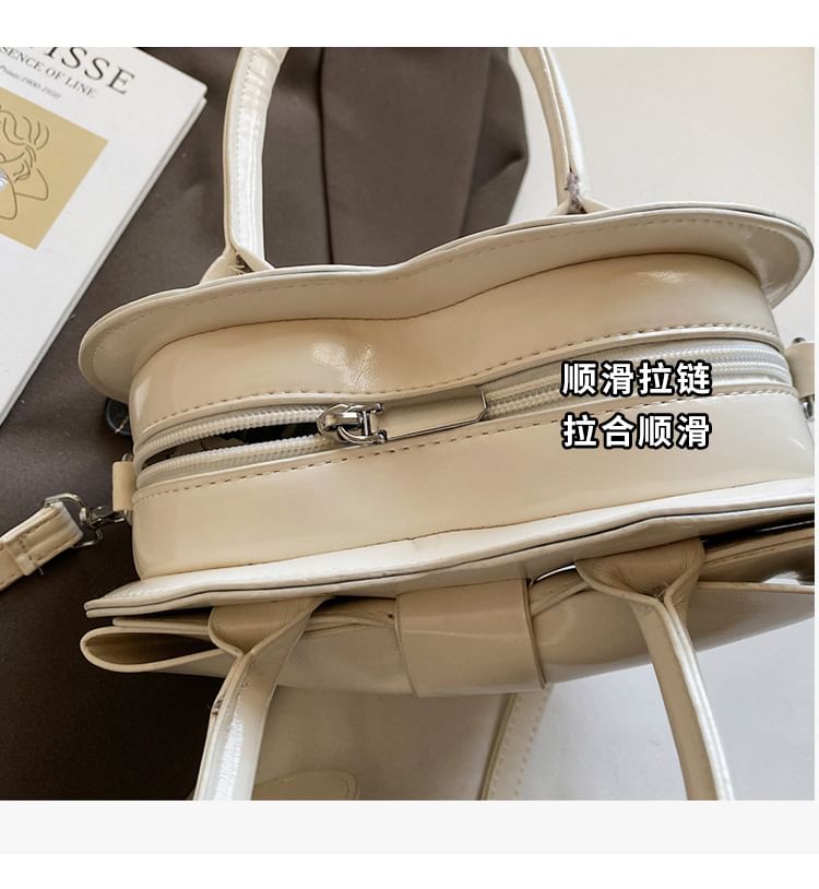 Bow Bag Faux Handle Top Heart Crossbody Leather