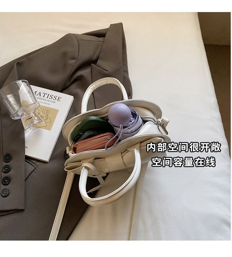 Bow Bag Faux Handle Top Heart Crossbody Leather