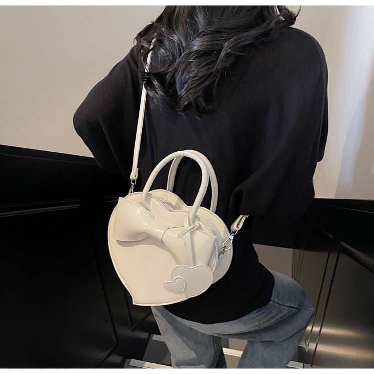 Bow Bag Faux Handle Top Heart Crossbody Leather