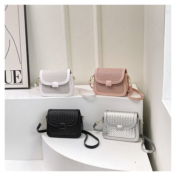 Woven Crossbody Flap Leather Bag Faux
