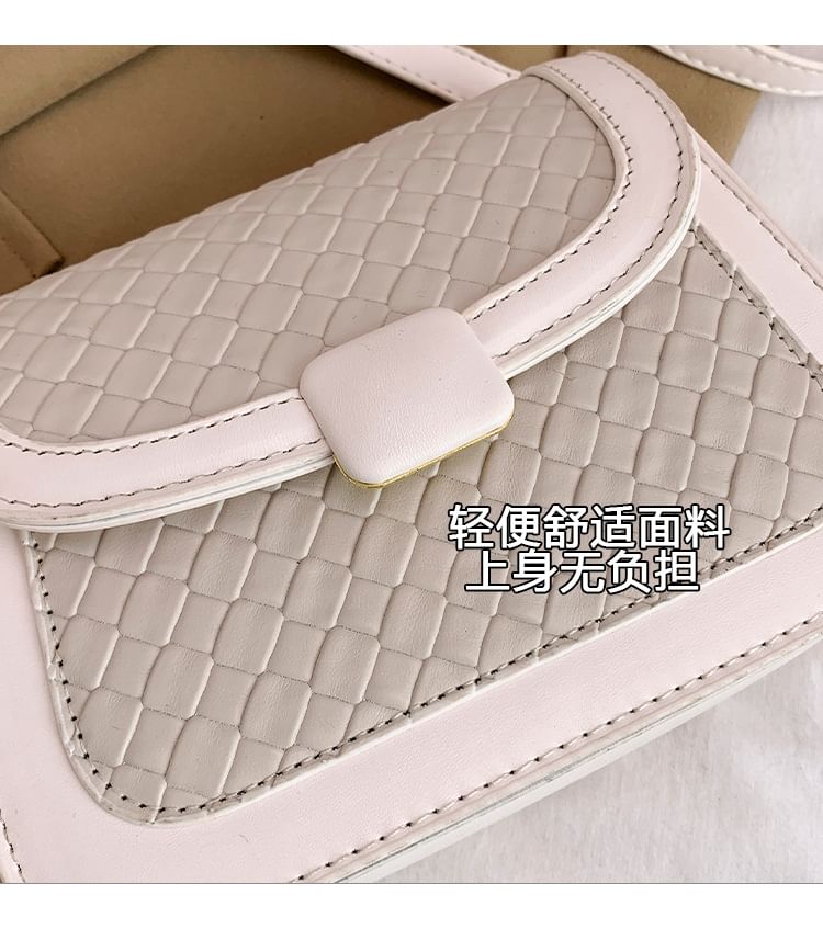 Woven Crossbody Flap Leather Bag Faux