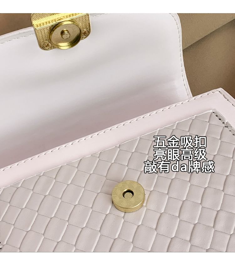 Woven Crossbody Flap Leather Bag Faux