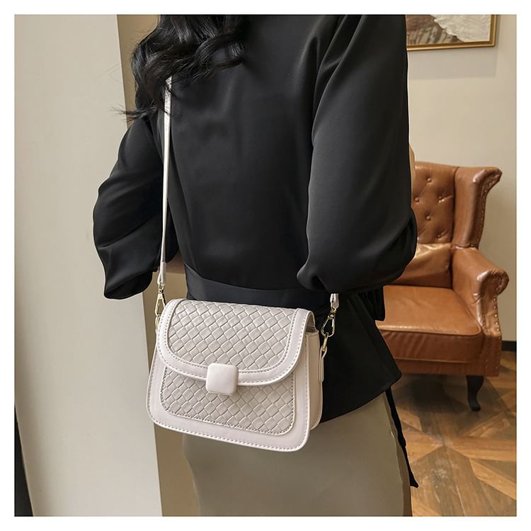 Woven Crossbody Flap Leather Bag Faux
