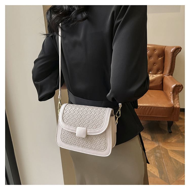 Woven Crossbody Flap Leather Bag Faux