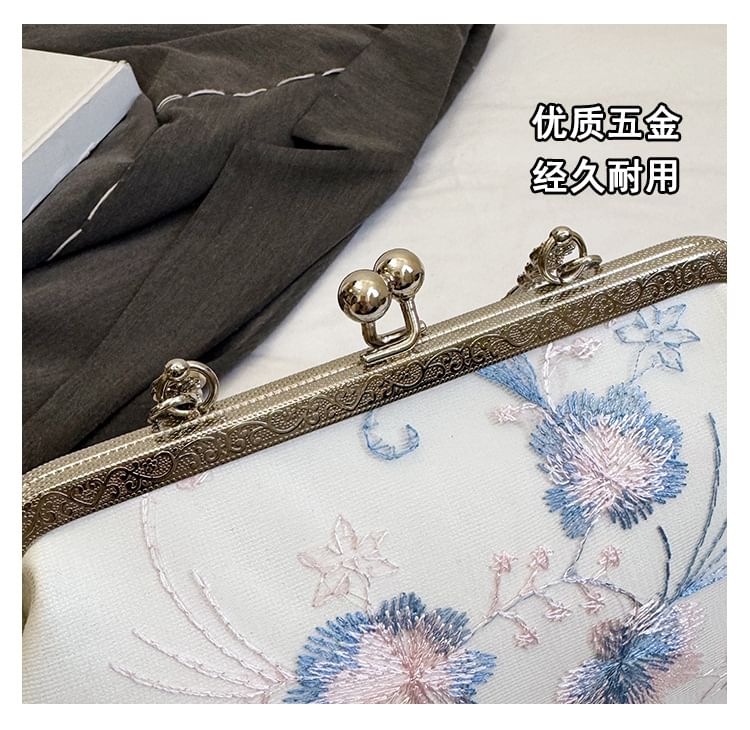 Lock Kiss Floral Embroidered Crossbody Bag