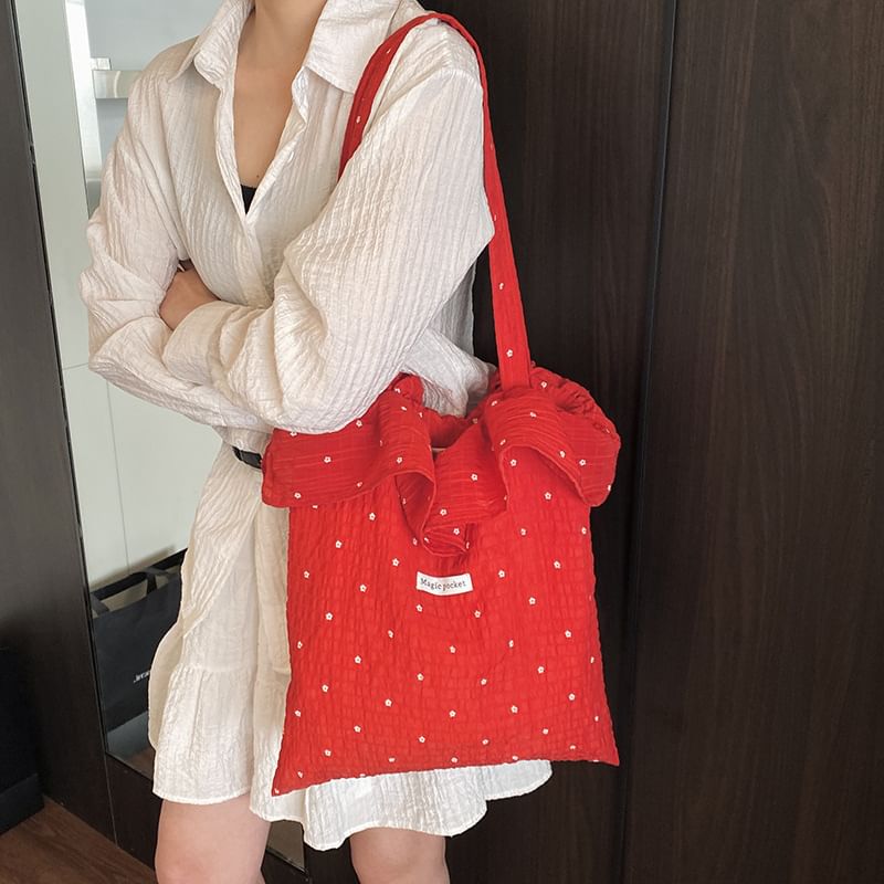 Trim Floral Tote Bag Ruffle Embroidered