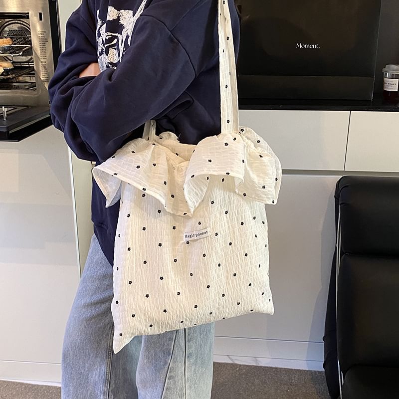 Trim Floral Tote Bag Ruffle Embroidered