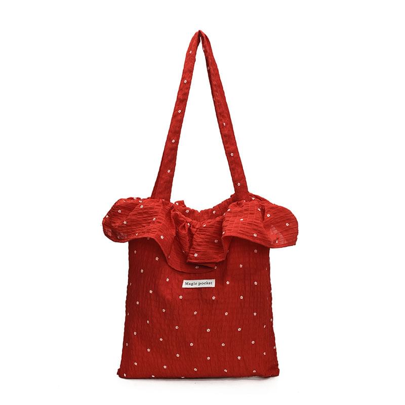 Trim Floral Tote Bag Ruffle Embroidered