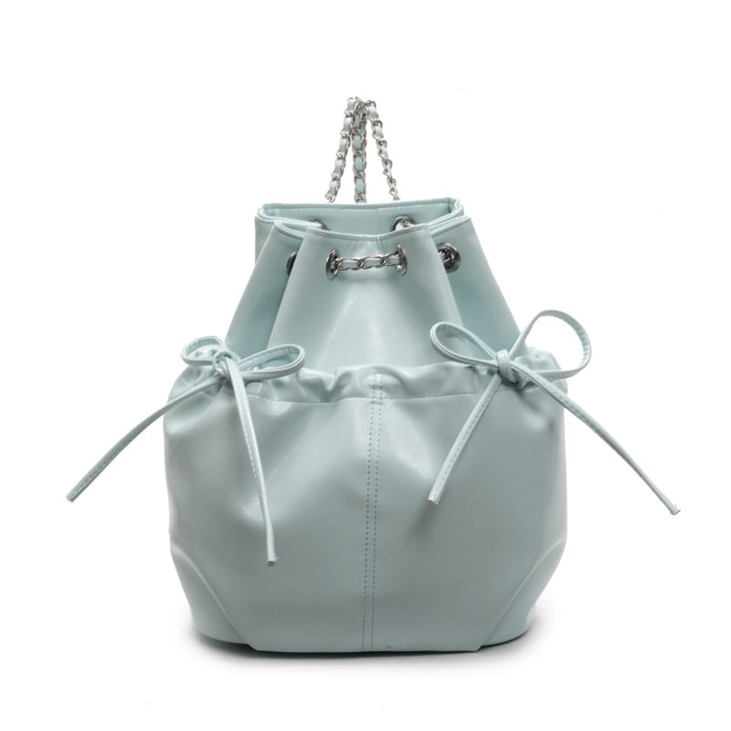 Backpack Plain Faux Drawstring Leather