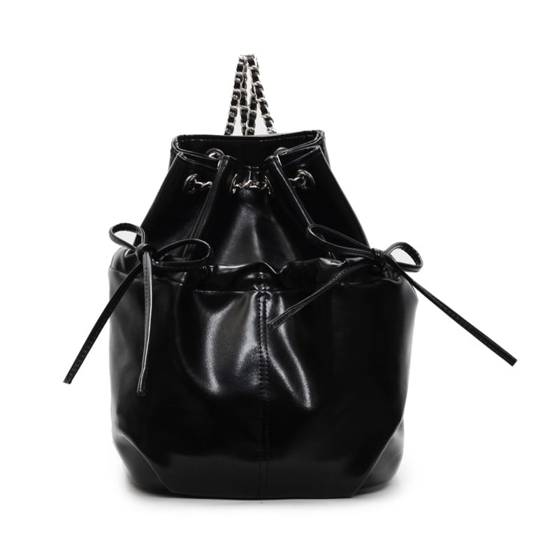 Backpack Plain Faux Drawstring Leather