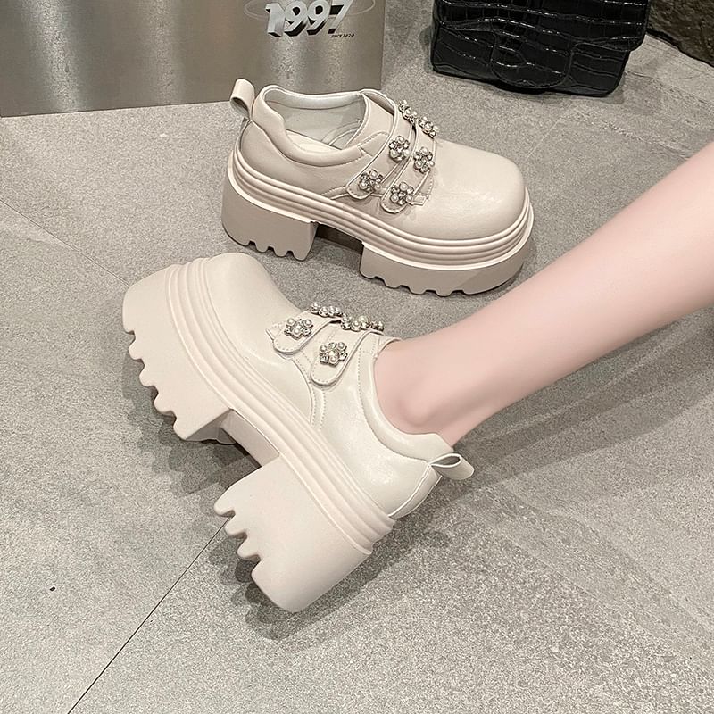 Platform Shoes Embellished Faux Leather