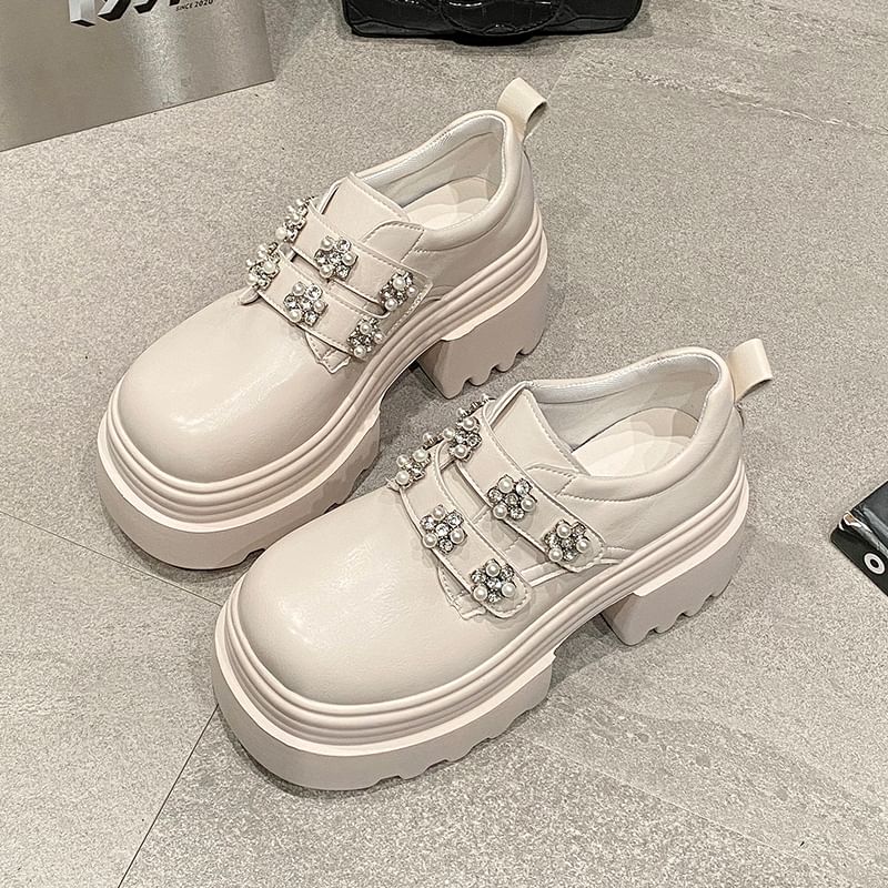 Platform Shoes Embellished Faux Leather