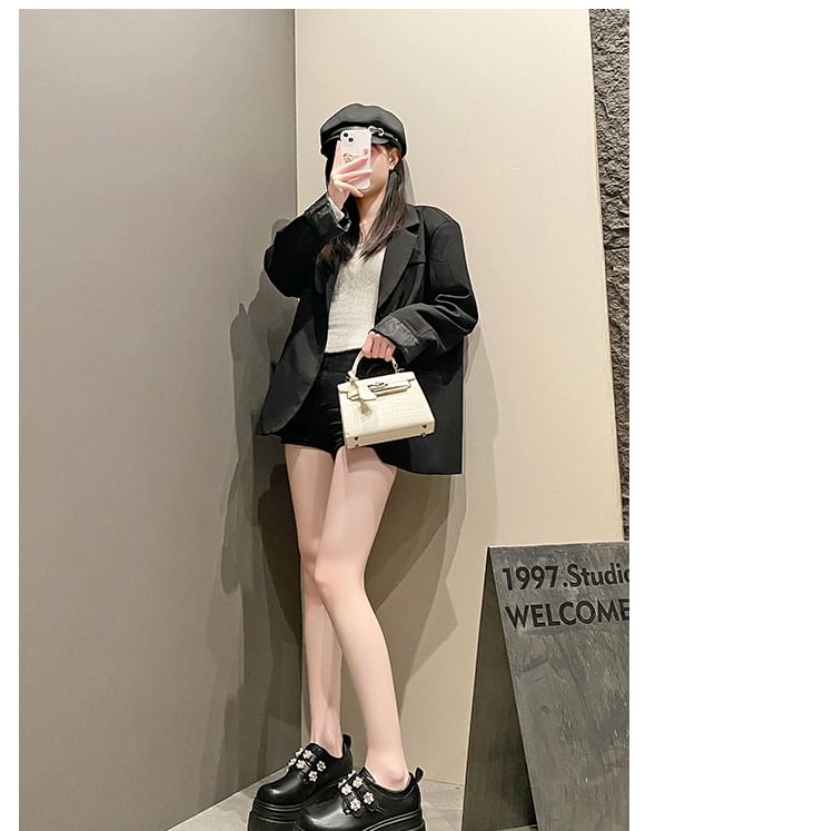 Platform Shoes Embellished Faux Leather