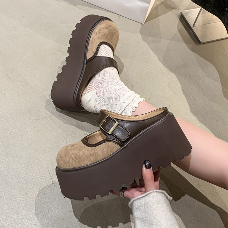 Jane Platform Mary Mules Buckled Two Tone
